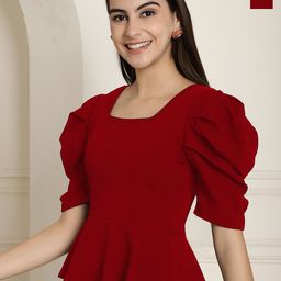 Metronaut Women Pack of 2 Puff Sleeve Peplum Top-image-21
