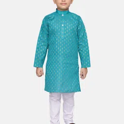 Covetus Kids-Boys Teal Kurta Sets-48