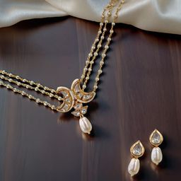 Kalakrith Milano Gold-Toned Stone-Studded & Pearl Beaded Jewellery Set-image-51