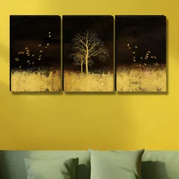 Aura Black & Mustard 3 Pieces Tree Floral And Botanical Wooden Wall Arts-image-69