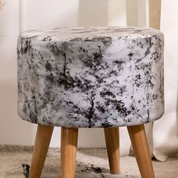THREADVIBE LIVING Grey & Black Abstract Printed Wooden & Velvet Round Ottoman-9