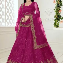 F Plus Fashion Girls Maroon Net Semi-Stitched Lehenga Choli-picture-28