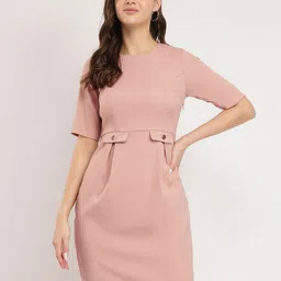 FableStreetSheath Pleated Detail Dress Pink-image-64
