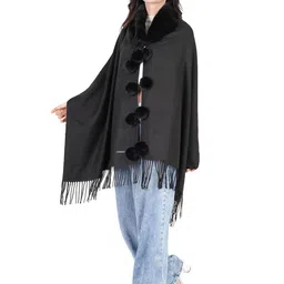 Manra Woollen Fur Ball Collar & Tasseled Shawl-picture-44