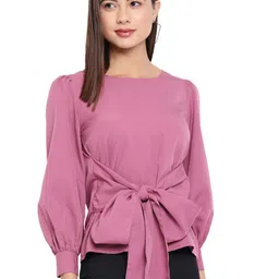 OTIRA Cuffed Sleeve Bow Tie-Ups Top-picture-38