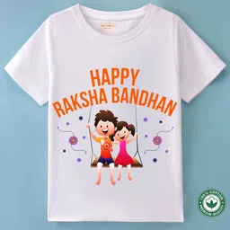 BLUSHES Kids Unisex Raksha Bandhan Printed Round Neck Short Sleeves Cotton T-shirt-19