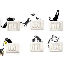LANSTICK Black & Beige Cute Kitty Switchboard Self Adhesive Wall Sticker-11