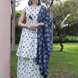 HRITIKA Women Ethnic Motifs Printed Regular Kurta with Sharara & With Dupatta-image-19