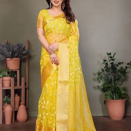 VILLAGIUS Floral Embellished Sequinned Organza Saree-image-62
