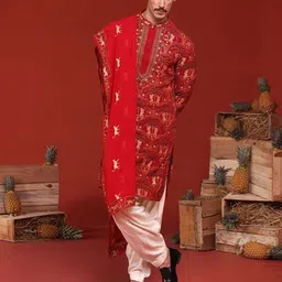 KALPRAAG Shikhar Quirky Embroidered Mandarin Collar Kurta with Patiala & Dupatta-image-13