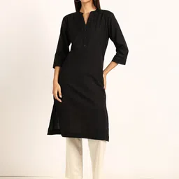 BLOCKS OF INDIA Mandarin Collar Pure Cotton Straight Kurta-picture-28