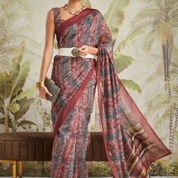 RACHNA Geometric Printed Ready to Wear Chanderi Saree-27