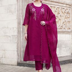 Tikhi Imli Women Floral Embroidered Regular Thread Work Kurta with Trousers & With Dupatta-16