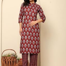 Rouhab Women Floral Printed Regular Pure Cotton Kurta with Trousers-picture-47