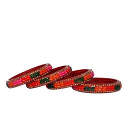 SEEMO Set Of 4 Stone-Studded & Beaded Bangles-image-80