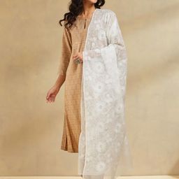 Fabindia Floral Embroidered Cotton Silk Dupatta With Chikankari-picture-36