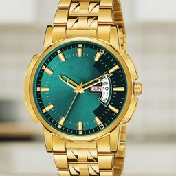 SZN Men Patterned Dial & Stainless Steel Straps Analogue Watch DD Gold GreenSZN-23