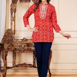 L.H HANDICRAFTS WomenFloral Embroidered Mandarin Collar Ethnic Cotton Crop Top-image-81