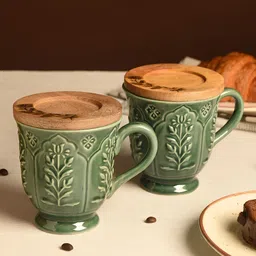 JAYPORE Green Textured Stoneware Matte Mugs Set of Cups and Mugs-picture-42
