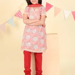 Fabindia Girls Floral Printed Regular Pure Cotton Kurta with Churidar & With Dupatta-picture-49