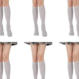 MUKHAKSH Kids 6 Pairs Lycra Knee Length Melange Grey Socks-image-68