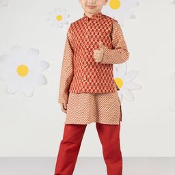 VASTRAMAY Boys Ethnic Motifs Printed Kurta with Pyjamas & Nehru Jacket-picture-36