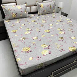 Pure Decor Grey Melange & Burgundy Floral 260 TC King Bedsheet with 2 Pillow Covers-picture-55