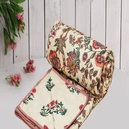 Aura Maroon & Cream-Coloured Floral Microfiber AC Room 150 GSM Single Bed Dohar-picture-12