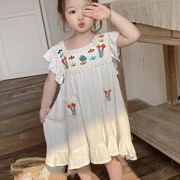 LULU & SKY Girls Embroidered Flutter Sleeves Cotton Empire Midi Dress-picture-39
