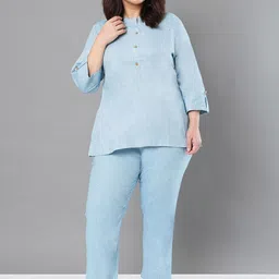 Sztori Pure Cotton Mandarin Collar Top With Trousers Co-Ords-image-96