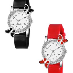 Gopal Shopcart Women Set Of 2 Embellished Dial Analogue Watch 328 Black Red_F-image-93