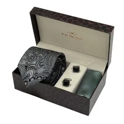The Tie Hub Men Paisley Necktie with Cufflinks & Pocket Square Accessory Gift Set-image-25