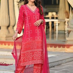 Divyadham Textiles Women Paisley Embroidered Regular Thread Work Kurta with Pyjamas & With Dupatta-12