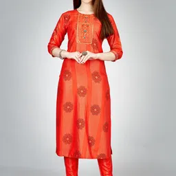 JULEE Women Embroidered Regular Thread Work A-Line Calf Length Kurta with Trousers-image-32