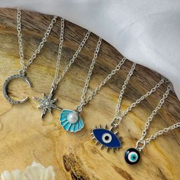 Jewelsbysirani Set Of 5 Silver-Plated Artifical Stones Studded And Beaded Minimal Chain-image-1
