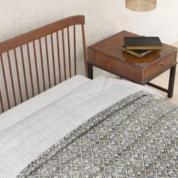 Fabindia Blue & Peach-Coloured Ethnic Motifs Single Bed Quilt-image-23