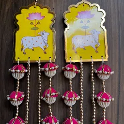 Sellplus 2-Pcs Yellow Pichwai Cow Wooden Festive Hanging-image-66