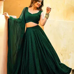FABPIXEL Embroidered Sequinned Semi-Stitched Lehenga & Unstitched Blouse With Dupatta-47