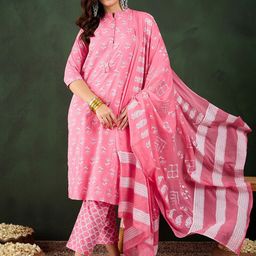 Sangria Floral Printed Pure Cotton Straight Kurta & Trousers With Dupatta-image-95