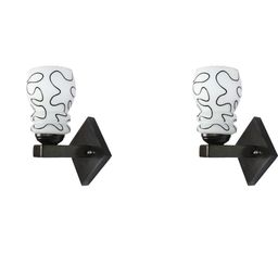1ST TIME Pack Of 2 Black & White Glass Traditional Cylinder Shaped Wall Lamps-picture-22