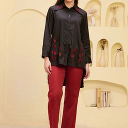First Resort by Ramola Bachchan Quirky Embroidered Shirt Collar Shirt & Trouser-image-95