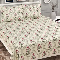 VAS COLLECTIONS Valancia Cream-Coloured Floral Microfiber 210 TC Bedsheet Set-2.54x2.28m-picture-46