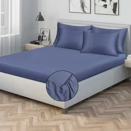 KLOTTHE Blue 300 TC King Bedsheet With 4 Pillow Covers-picture-17