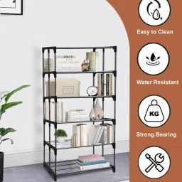 glowsilk Multi Utility Metal Book/Shoe/Cloth Foldable Rack With Cover For Anywhere Use Metal Open Book Shelf image 3