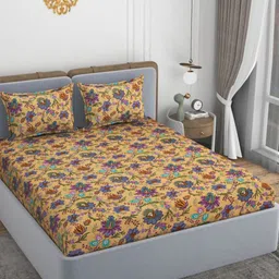 VOMZER Yellow & Green Printed Cotton 210 TC Queen Bedsheet Set- 1.98 m x 1.53 m-16