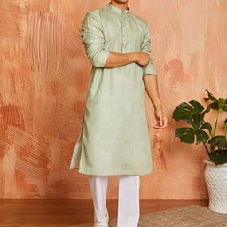 VASTRAMAY Striped Mandarin Collar Kurta With Trousers-image-32
