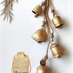Set of 5 Rustic Harmony Metal Jingle Bells Cluster Vintage Handmade Lucky Christmas Hanging-image-14