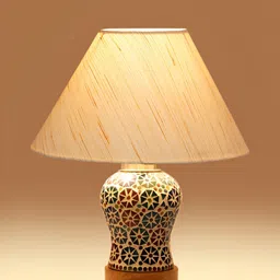 Aura Off White & Red Printed Glass Frustum Shaped Table Lamp image 4