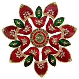 Kala Samarpan Green & Red Meenakari Foldable Rangoli With Centerpiece-9