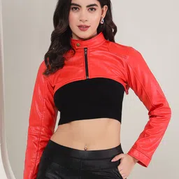 TANDUL Women Solid Lightweight Crop Biker Jacket-picture-20